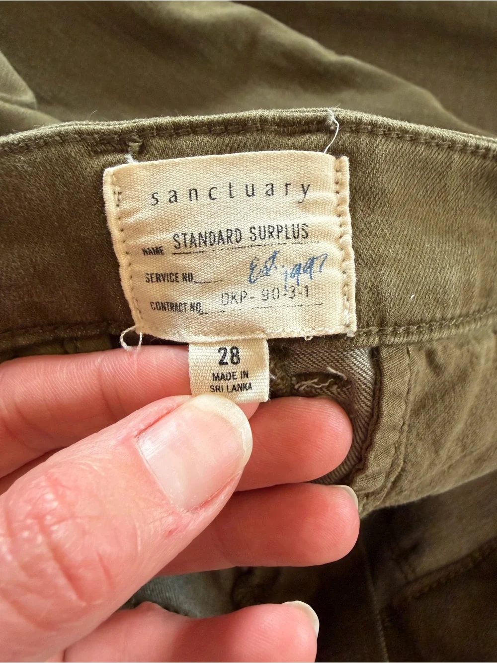 Sanctuary Standard Surplus Olive Utility Cargo Pants Size 28 Ankle